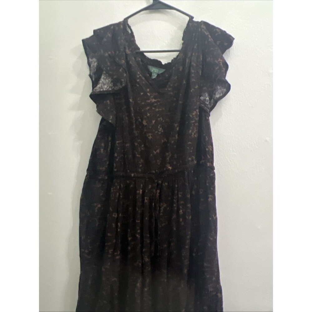 NWT Terra & Sky Women's Flutter Sleeve Dress 2x Black & Brown Leopard